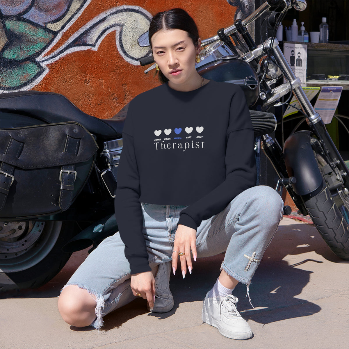 5 hearts - drama  - blue - Cropped Sweatshirt